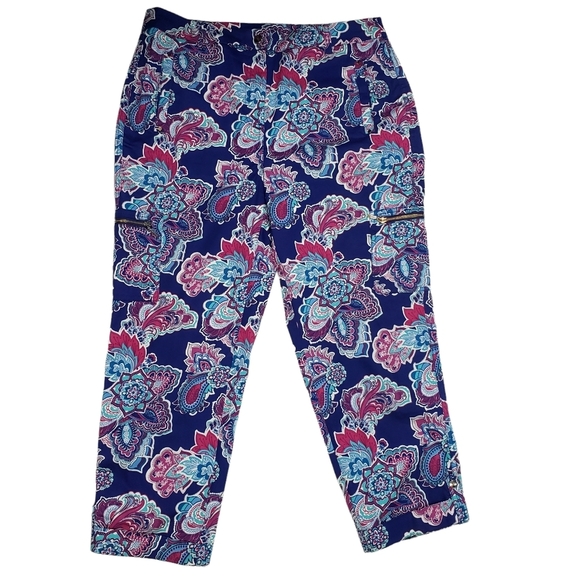 Chicos Luxe Floral Paisley Print Utility Cropped Pants Sz 1 US 8 Medium Stretchy - Picture 4 of 16